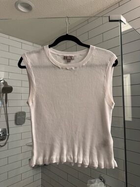 J. Crew White Ribbed Tank with Ruffle Hem